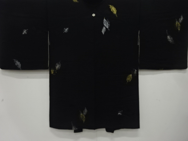 JAPANESE ANTIQUE HAORI / TAISHO ROMAN STYLE / SILK / URUSHI / WOVEN LEAVES